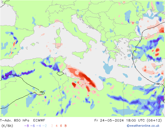 T-Adv. 850 гПа ECMWF пт 24.05.2024 18 UTC