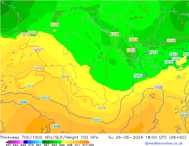 Thck 700-1000 гПа ECMWF Вс 26.05.2024 18 UTC