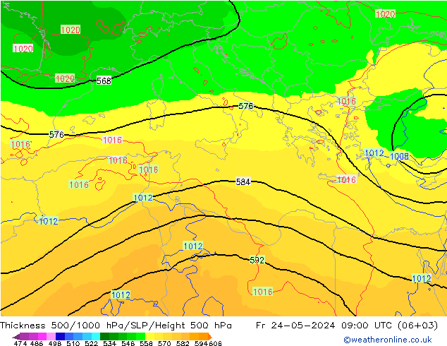 Dikte 500-1000hPa ECMWF vr 24.05.2024 09 UTC