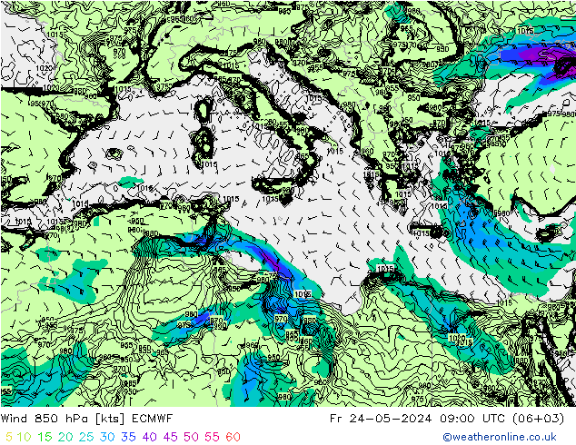 Wind 850 hPa ECMWF Fr 24.05.2024 09 UTC