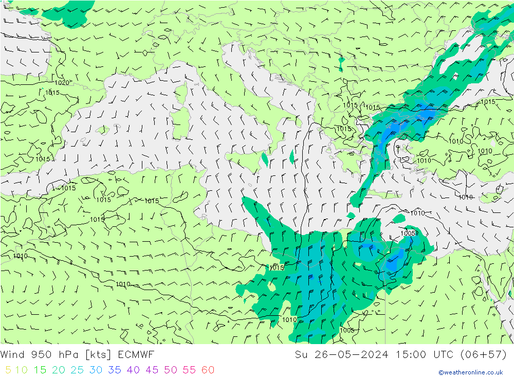 Viento 950 hPa ECMWF dom 26.05.2024 15 UTC