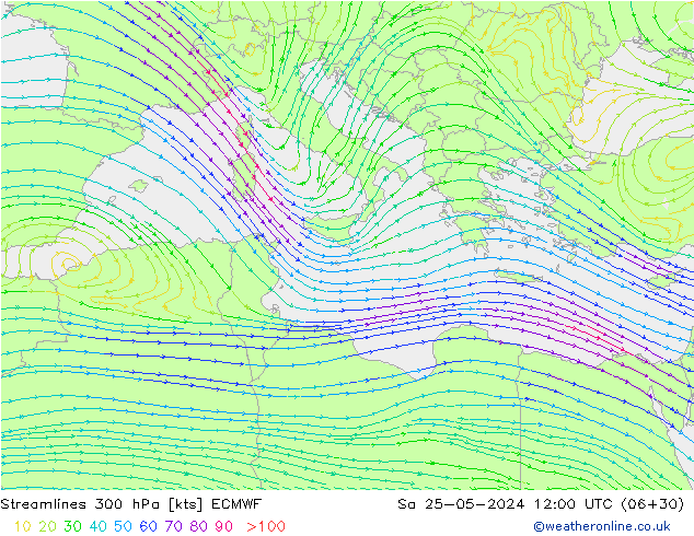 Stromlinien 300 hPa ECMWF Sa 25.05.2024 12 UTC