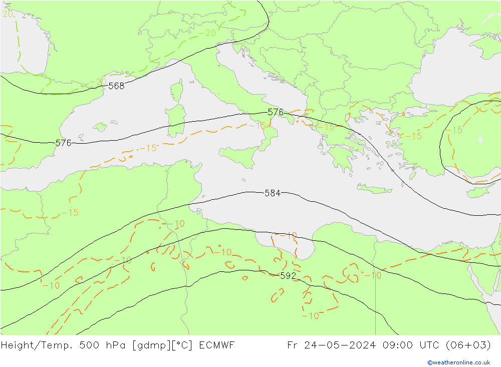 Height/Temp. 500 hPa ECMWF ven 24.05.2024 09 UTC