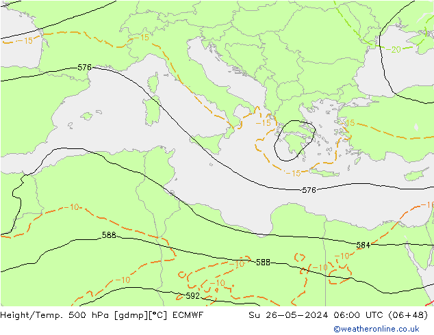 Height/Temp. 500 hPa ECMWF So 26.05.2024 06 UTC