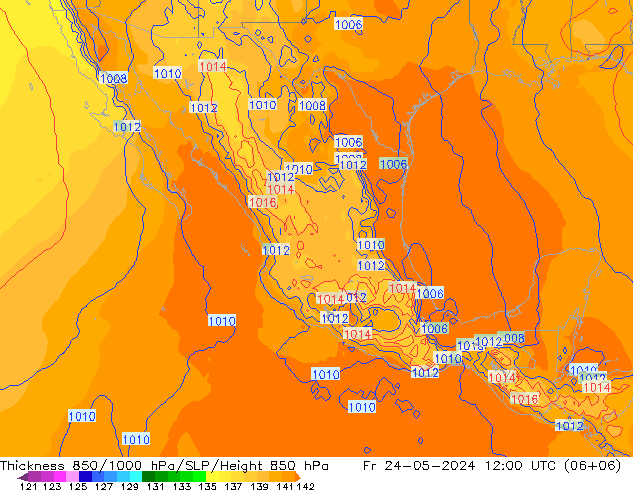 Dikte 850-1000 hPa ECMWF vr 24.05.2024 12 UTC