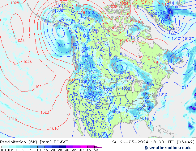 Z500/Rain (+SLP)/Z850 ECMWF  26.05.2024 00 UTC