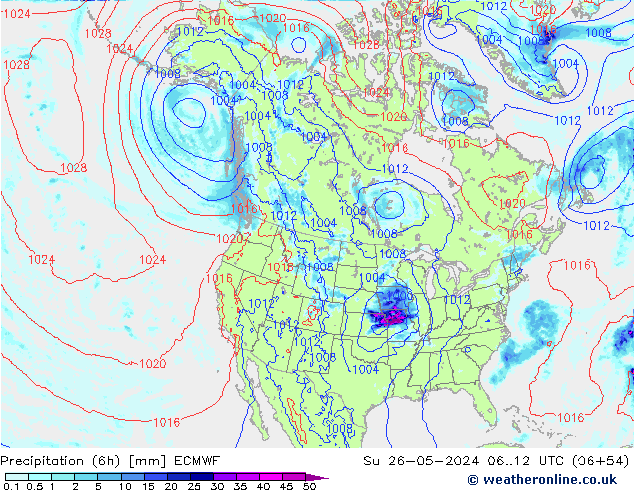 Z500/Rain (+SLP)/Z850 ECMWF Dom 26.05.2024 12 UTC