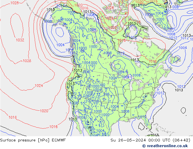 Atmosférický tlak ECMWF Ne 26.05.2024 00 UTC