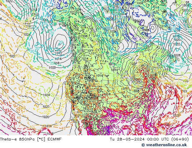 Theta-e 850hPa ECMWF Ter 28.05.2024 00 UTC