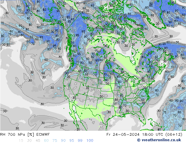 RH 700 гПа ECMWF пт 24.05.2024 18 UTC