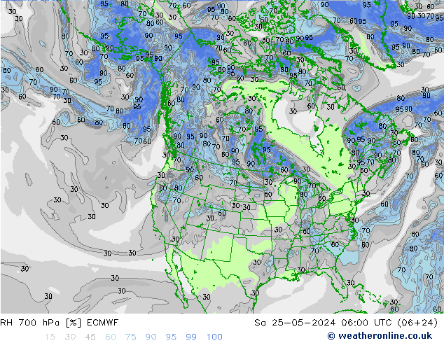 RH 700 hPa ECMWF Sa 25.05.2024 06 UTC