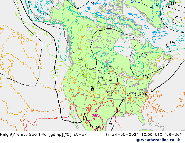 Z500/Rain (+SLP)/Z850 ECMWF Fr 24.05.2024 12 UTC