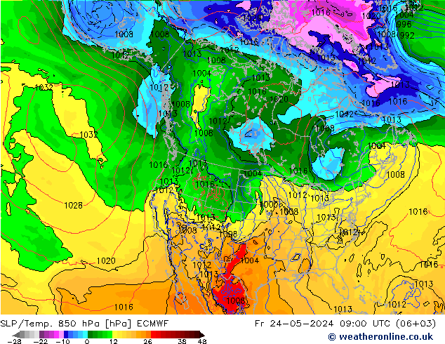 SLP/Temp. 850 hPa ECMWF Fr 24.05.2024 09 UTC