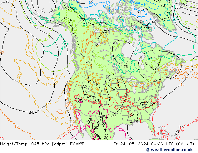 Height/Temp. 925 hPa ECMWF pt. 24.05.2024 09 UTC