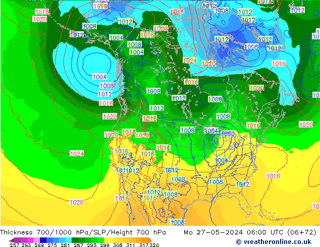 Thck 700-1000 гПа ECMWF пн 27.05.2024 06 UTC