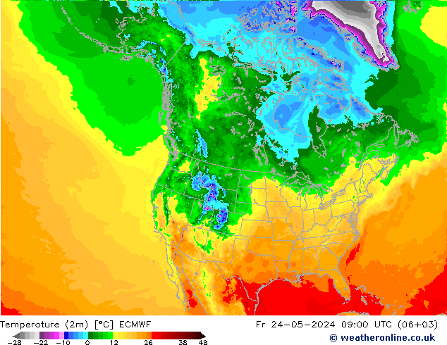 Temperature (2m) ECMWF Pá 24.05.2024 09 UTC