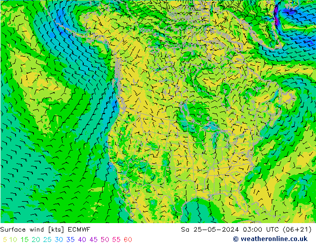 Wind 10 m ECMWF za 25.05.2024 03 UTC