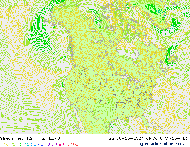 Streamlines 10m ECMWF Su 26.05.2024 06 UTC