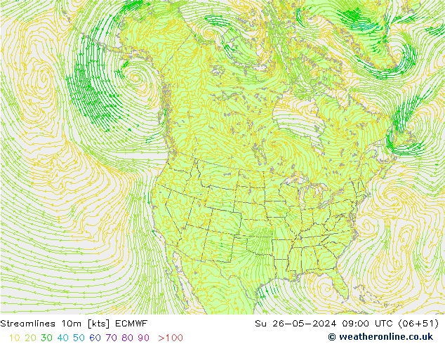 Streamlines 10m ECMWF Su 26.05.2024 09 UTC