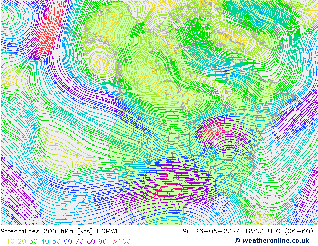 Línea de corriente 200 hPa ECMWF dom 26.05.2024 18 UTC