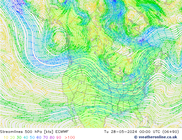 Streamlines 500 hPa ECMWF Tu 28.05.2024 00 UTC