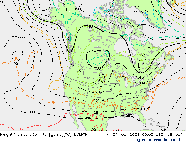 Height/Temp. 500 hPa ECMWF Fr 24.05.2024 09 UTC