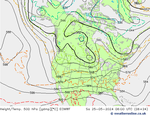 Hoogte/Temp. 500 hPa ECMWF za 25.05.2024 06 UTC