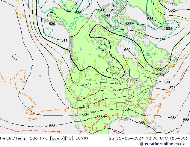 Hoogte/Temp. 500 hPa ECMWF za 25.05.2024 12 UTC