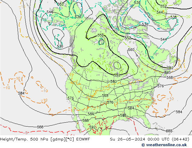 Z500/Rain (+SLP)/Z850 ECMWF Dom 26.05.2024 00 UTC