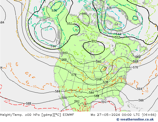 Z500/Yağmur (+YB)/Z850 ECMWF Pzt 27.05.2024 00 UTC