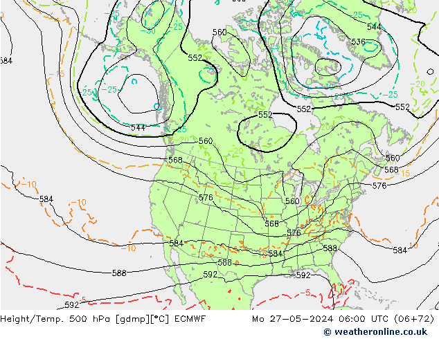 Z500/Rain (+SLP)/Z850 ECMWF Po 27.05.2024 06 UTC