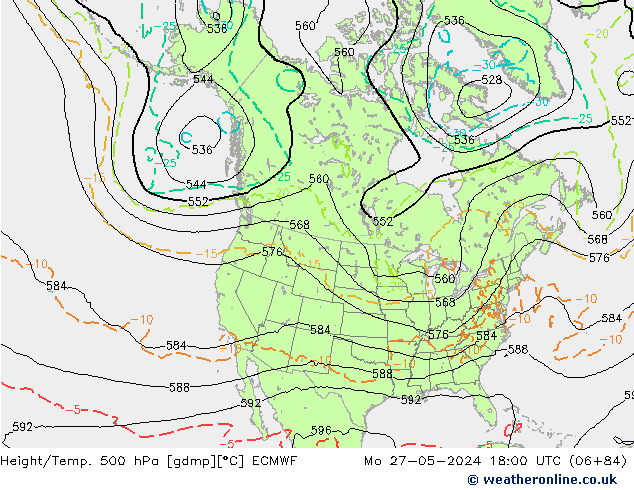 Z500/Rain (+SLP)/Z850 ECMWF Po 27.05.2024 18 UTC