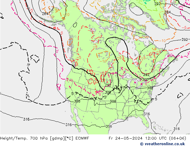 Geop./Temp. 700 hPa ECMWF vie 24.05.2024 12 UTC