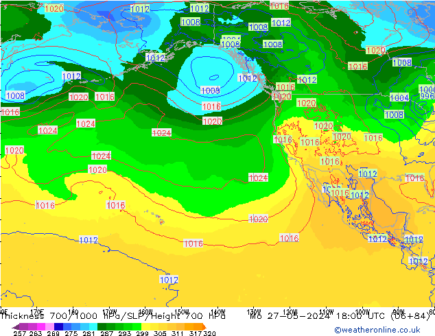 Thck 700-1000 гПа ECMWF пн 27.05.2024 18 UTC