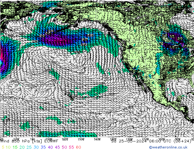 Vento 850 hPa ECMWF Sáb 25.05.2024 06 UTC