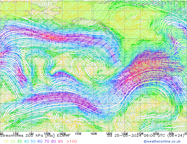 Linea di flusso 200 hPa ECMWF sab 25.05.2024 06 UTC