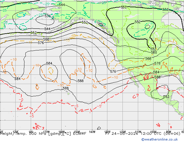 Z500/Rain (+SLP)/Z850 ECMWF  24.05.2024 12 UTC