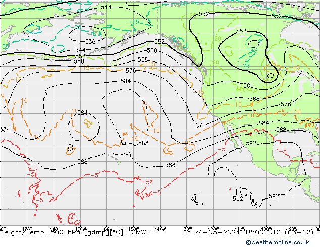 Z500/Rain (+SLP)/Z850 ECMWF пт 24.05.2024 18 UTC