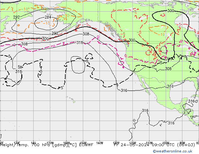 Height/Temp. 700 hPa ECMWF Fr 24.05.2024 09 UTC