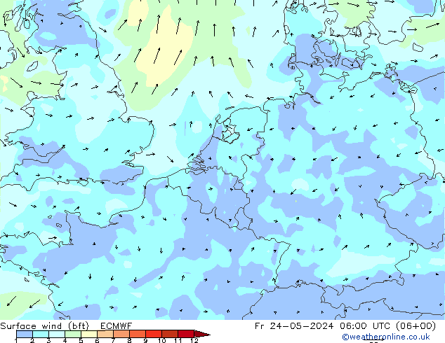 Surface wind (bft) ECMWF Pá 24.05.2024 06 UTC