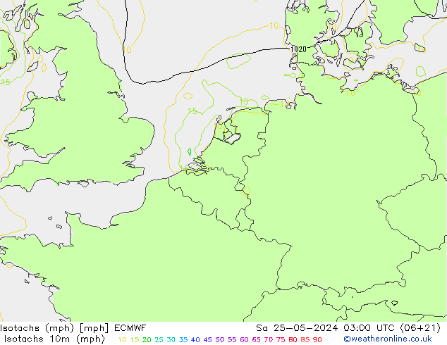 Isotachs (mph) ECMWF Sa 25.05.2024 03 UTC