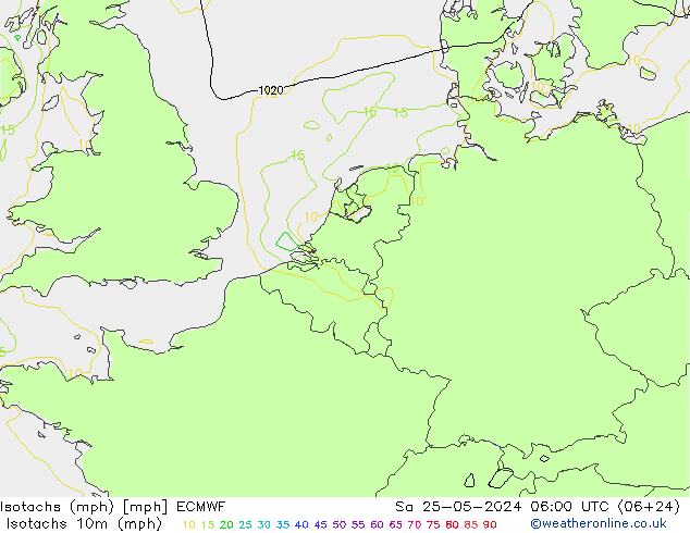 Isotaca (mph) ECMWF sáb 25.05.2024 06 UTC