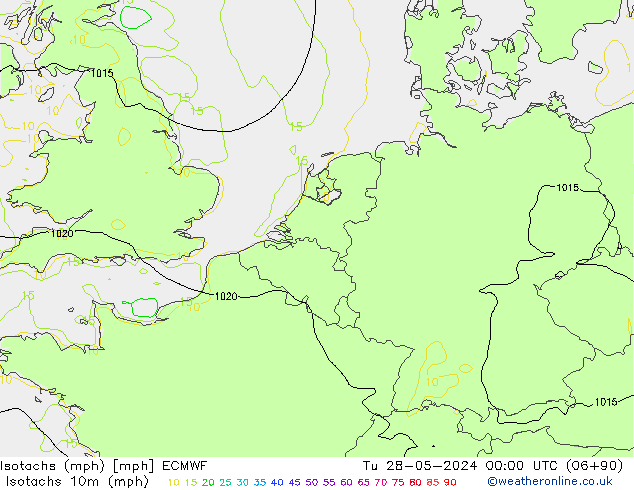 Isotachs (mph) ECMWF Tu 28.05.2024 00 UTC
