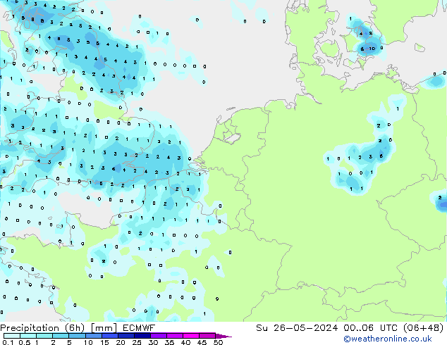 Nied. akkumuliert (6Std) ECMWF So 26.05.2024 06 UTC