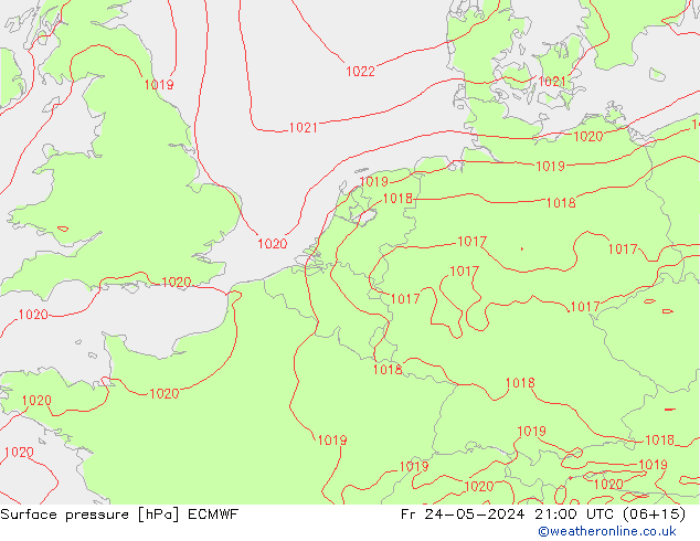 ciśnienie ECMWF pt. 24.05.2024 21 UTC