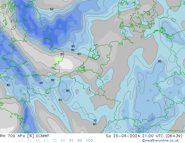 RH 700 hPa ECMWF Sa 25.05.2024 21 UTC