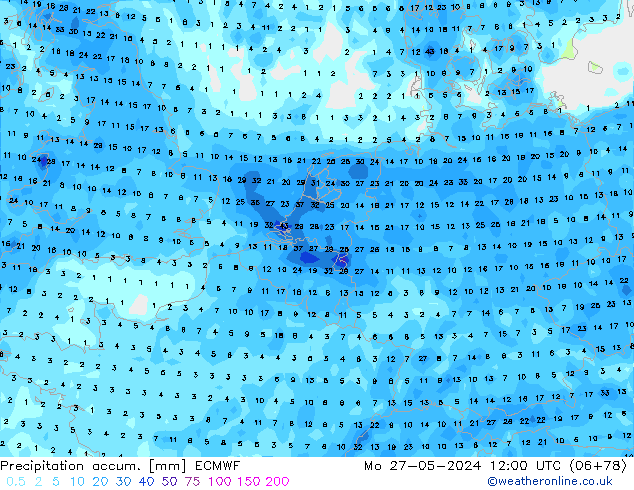 Totale neerslag ECMWF ma 27.05.2024 12 UTC