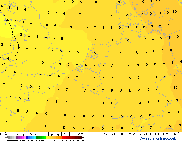 Z500/Regen(+SLP)/Z850 ECMWF zo 26.05.2024 06 UTC