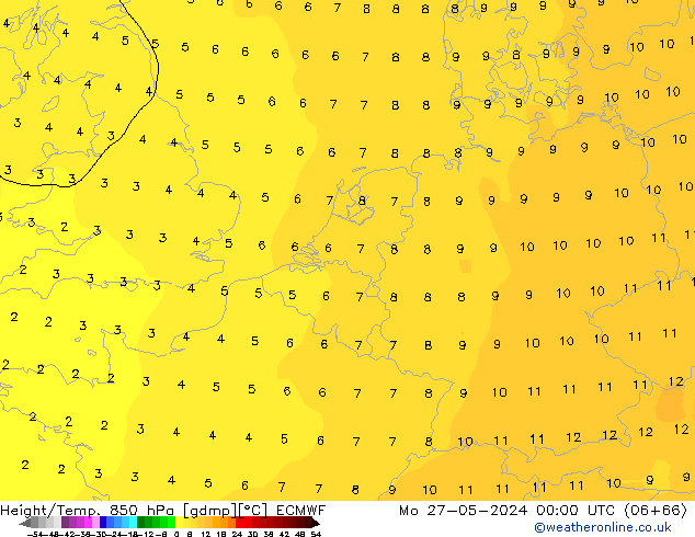 Z500/Rain (+SLP)/Z850 ECMWF Po 27.05.2024 00 UTC