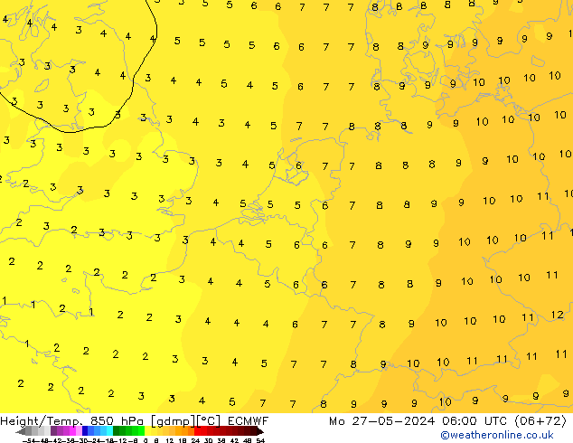 Z500/Yağmur (+YB)/Z850 ECMWF Pzt 27.05.2024 06 UTC